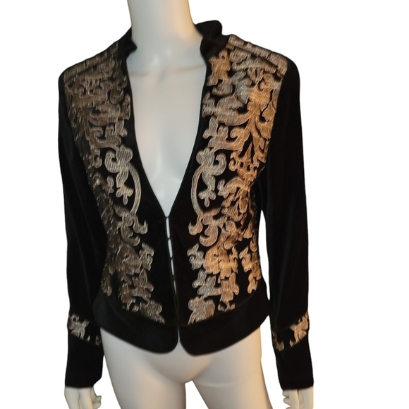 White House Black Market Velvet and Embroidery Jacket Black Gold 14